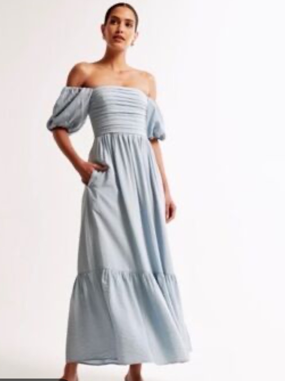 Abercrombie & Fitch Pale Blue Off-Shoulder Maxi Dress